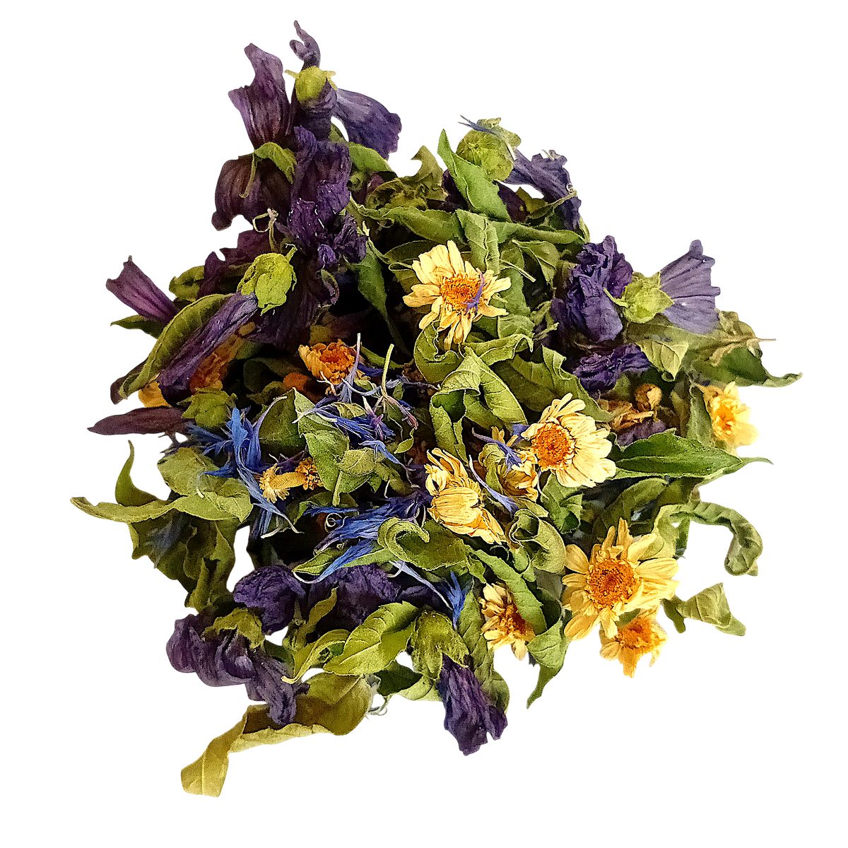 Tisane artisanale Douceur Florale aux fleurs de verveine, camomille et bleuet, cultivées en Charente par Maison Herba